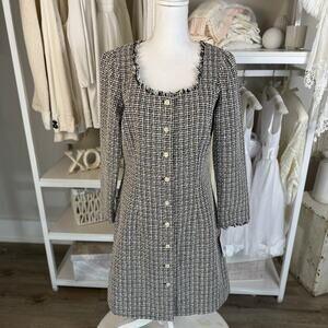 Melonie women’s sz. 10 black white silver thread tweed dress career office #3738